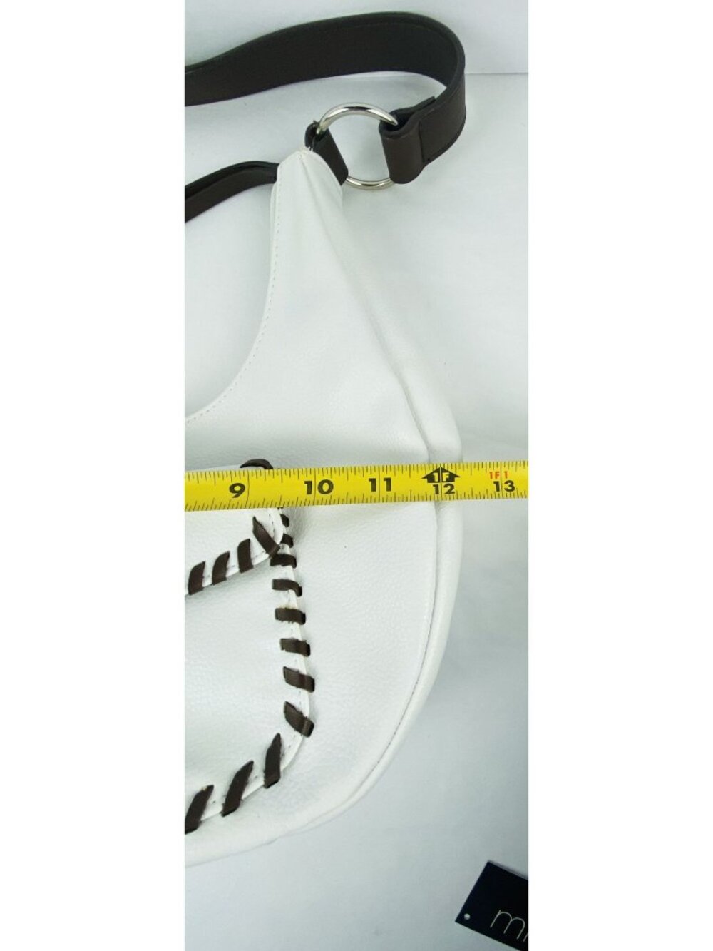VTG Minicci Hippie White Shoulder Crescent Shaped Bag W/ Chocolate Brown Whipsti - Picture 12 of 16